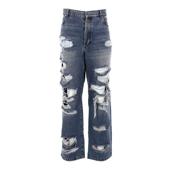 Balmain Distressed Jeans in Blue Cotton Denim - Picture 1 of 6